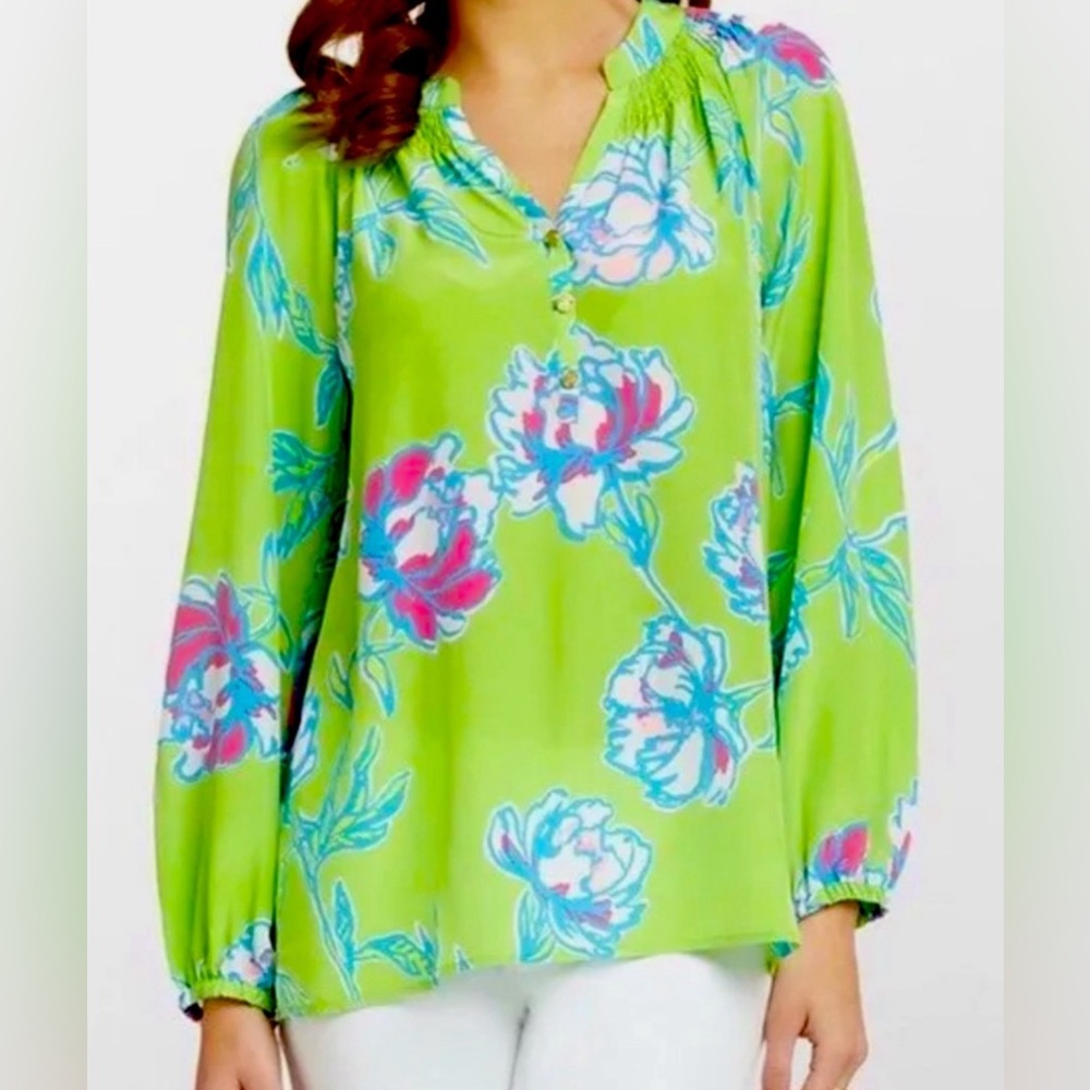 Lilly Pulitzer Elsa Silk Blouse in Tossed Green